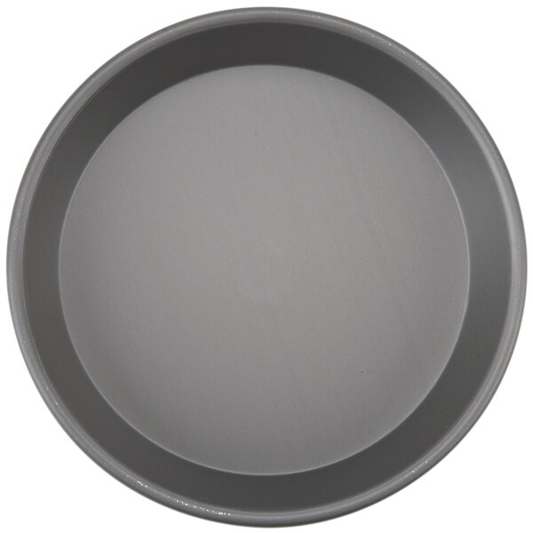 An American Metalcraft grey round deep dish pizza pan.