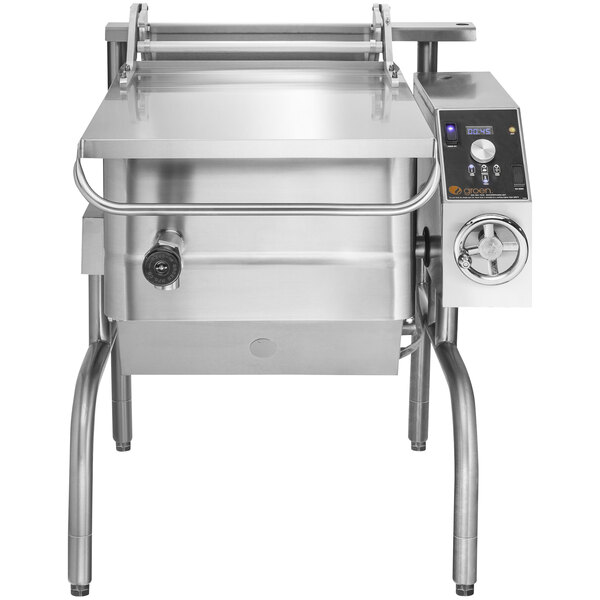 A Groen stainless steel tilting electric braising pan.