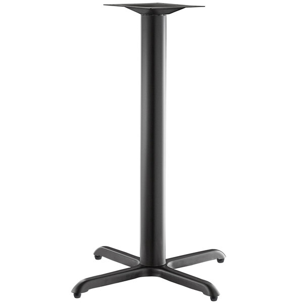 A black metal Lancaster Table & Seating Excalibur table base with a black pole.