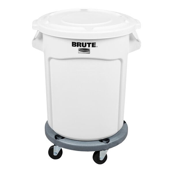 A white container with wheels and a lid.