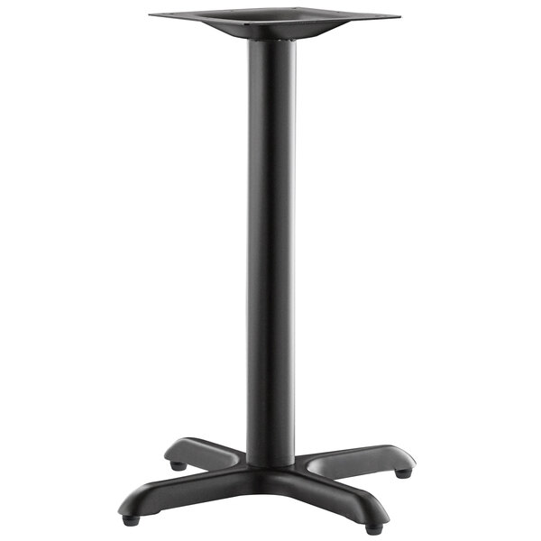 A black Lancaster Table & Seating Excalibur outdoor table base with a pedestal column.