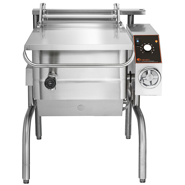 A Groen stainless steel tilting electric braising pan.