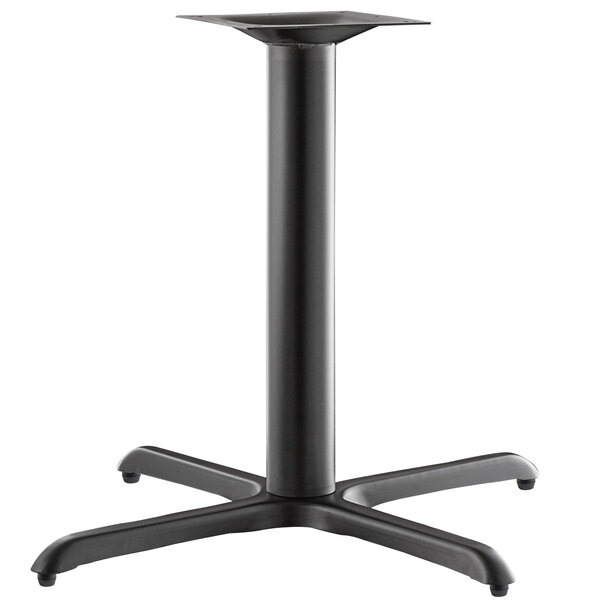 A black Lancaster Table & Seating cross table base with a standard height column.