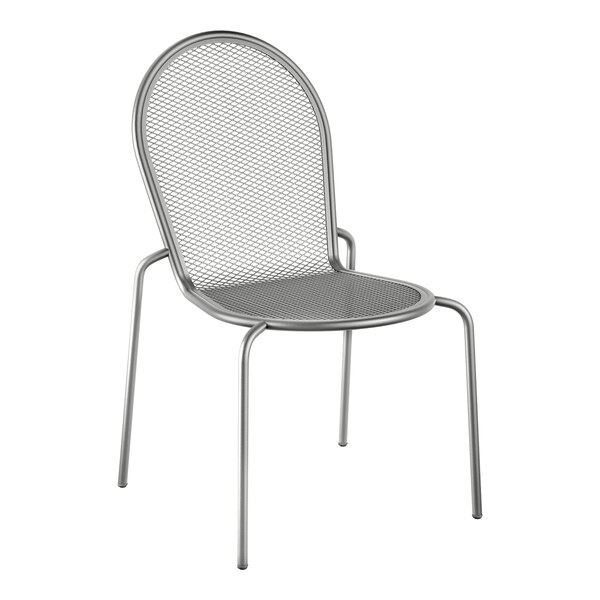 A Lancaster Table & Seating metal chair with a mesh back.