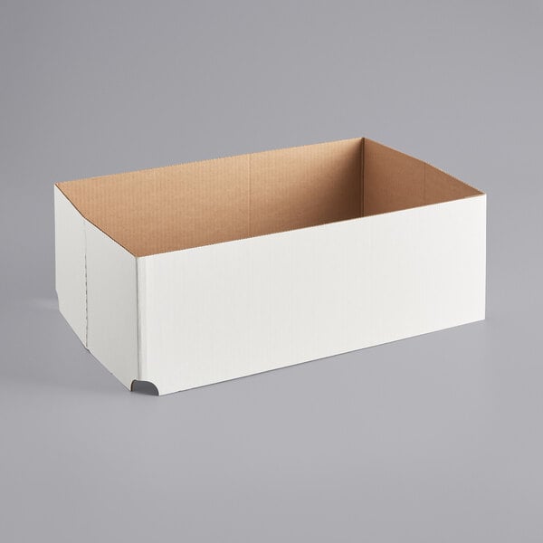 A white cardboard box with a brown lid.