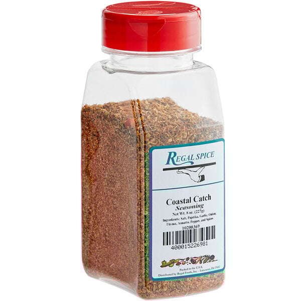 A container of Regal Coastal Catch Seafood Blend seasoning.