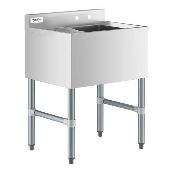 A Regency stainless steel underbar sink with a left drainboard.