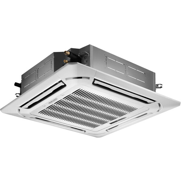 The white rectangular MRCOOL Olympus ceiling cassette for a mini split.