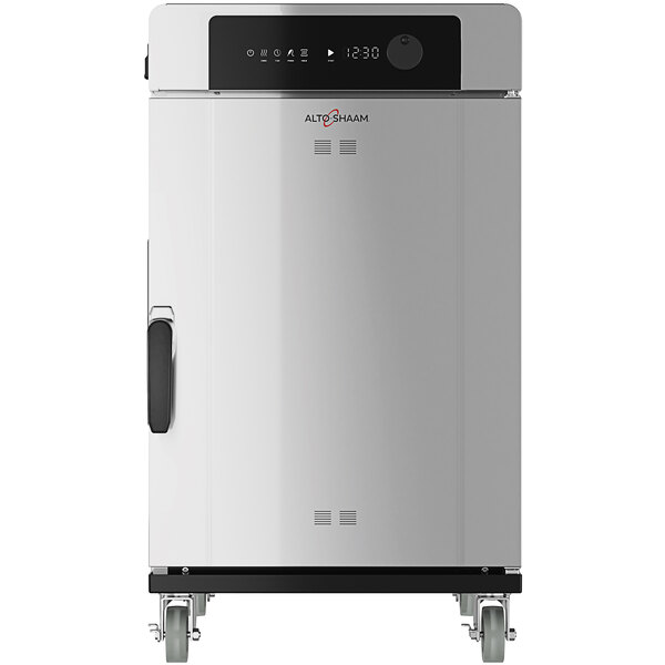 A stainless steel Alto-Shaam Cook and Hold Oven with black and silver digital controls.