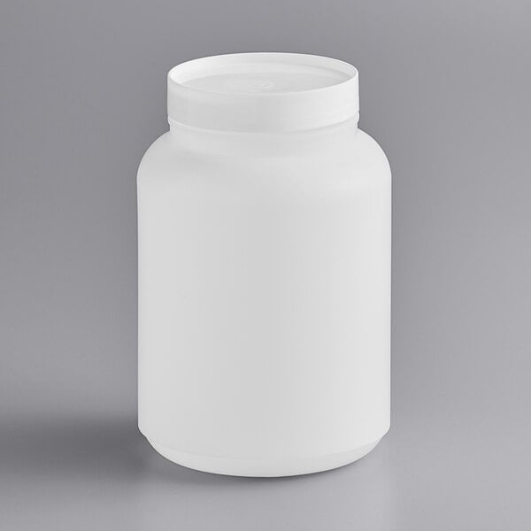 A white plastic container with a white lid.