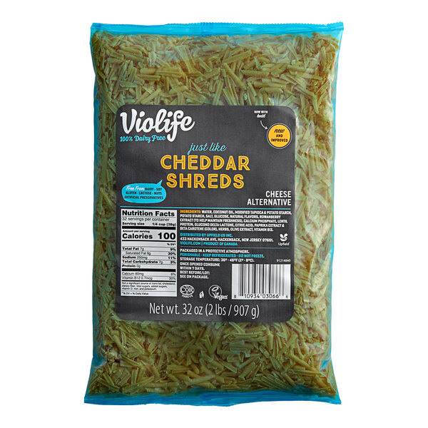 A package of Violife Just Like Cheddar Vegan Cheese Shreds.