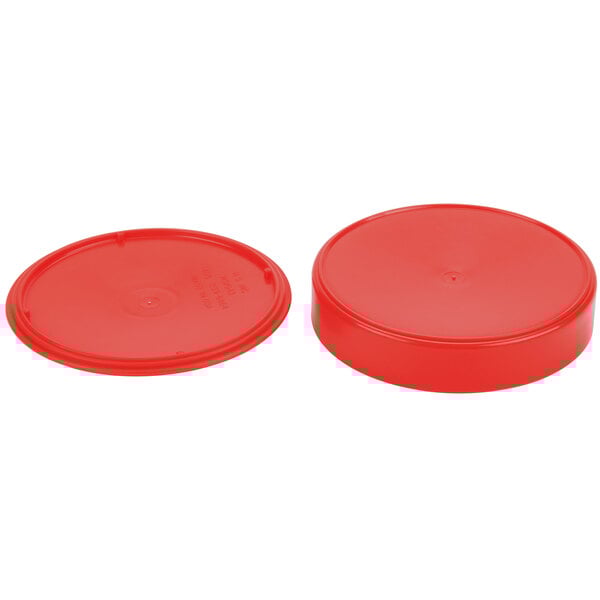 A red plastic lid for a HS Inc. red polypropylene tortilla server.