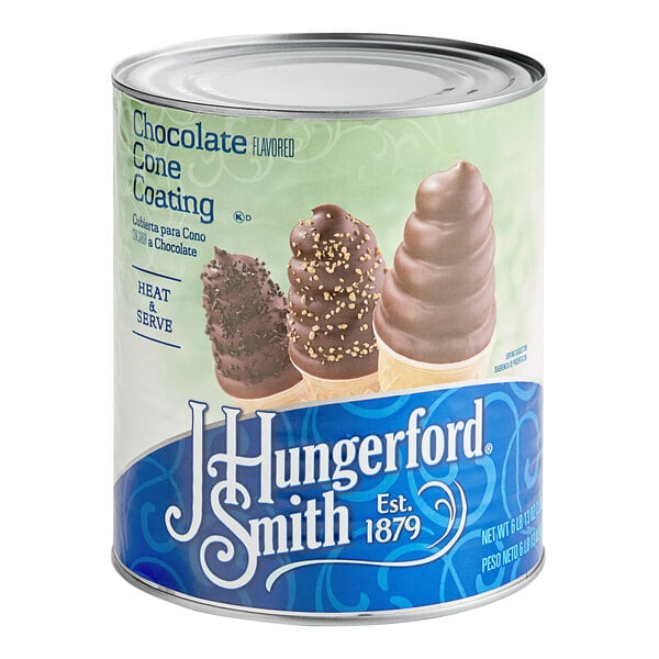 A J. Hungerford Smith #10 can of chocolate cone shell coating.