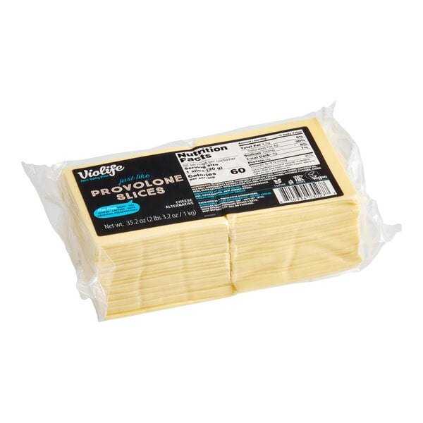 A package of Violife Just Like Provolone vegan cheese slices.