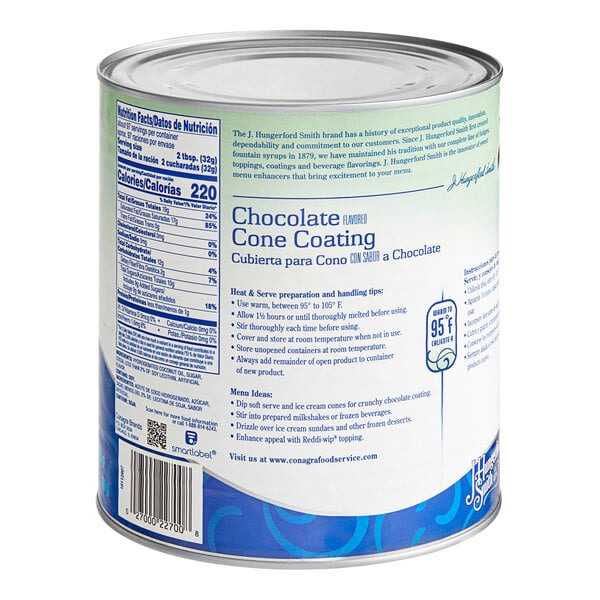 A J. Hungerford Smith #10 can of chocolate cone shell coating.