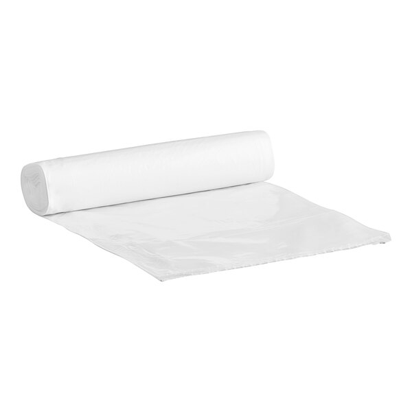 A white roll of Lavex Hercules heavy-duty clear plastic trash bags.