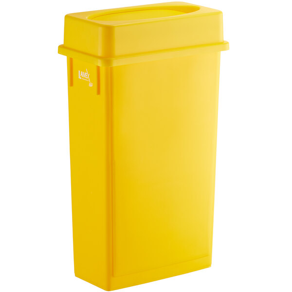 Lavex 23 Gallon Yellow Slim Rectangular Trash Can with Drop Shot Lid