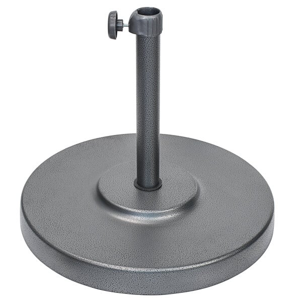 A round metal California Umbrella base with a pole.