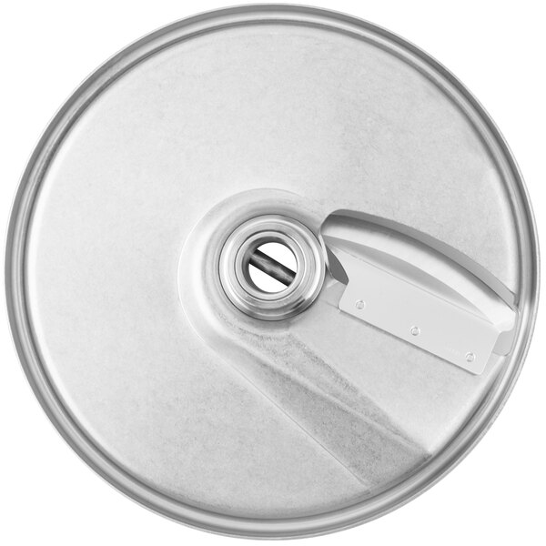 A round metal container with a circular hole.