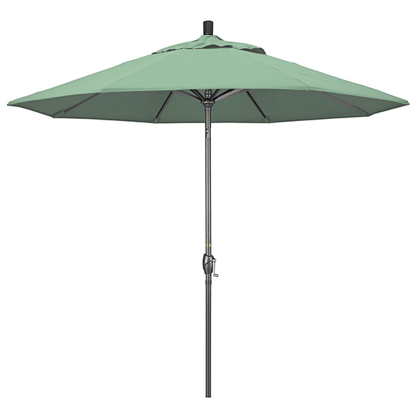 A green California Umbrella on a hammertone aluminum pole.
