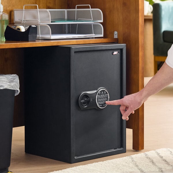 360 Office Furniture 13 3/4" x 12 1/4" x 19 3/4" Black Steel Security Safe with Electronic Keypad Lock