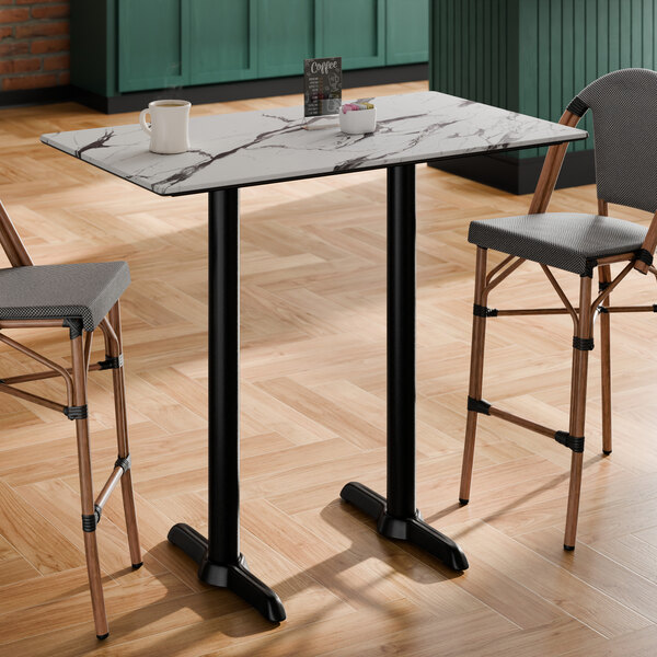 Lancaster Table & Seating Excalibur 28" x 48" Rectangular Bar Height Table with Smooth Versilla Finish and Two End Outdoor Base Plates