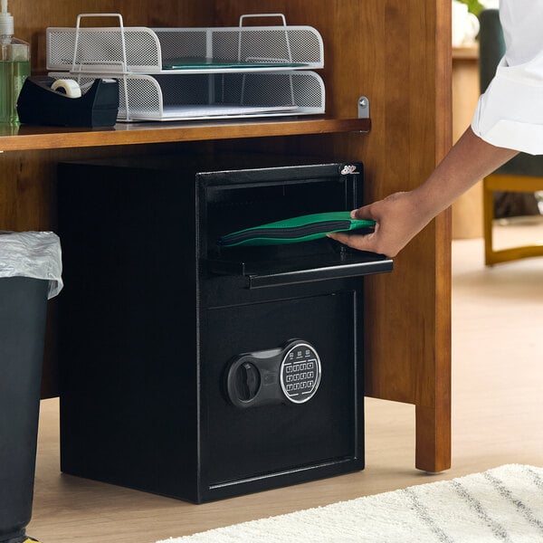 360 Office Furniture 13 1/2" x 11 3/4" x 18" Black Steel Depository Safe with Electronic Keypad Lock