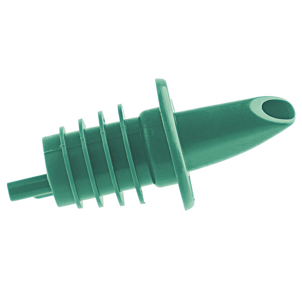 A close-up of a green plastic TableCraft liquor pourer nozzle.