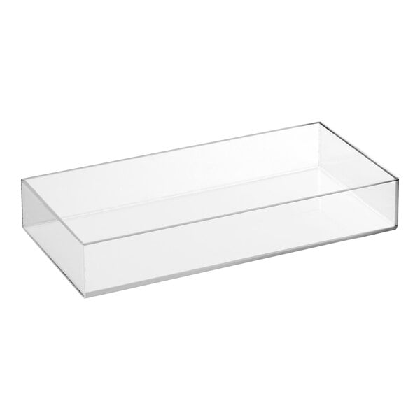 A clear rectangular container on a counter.