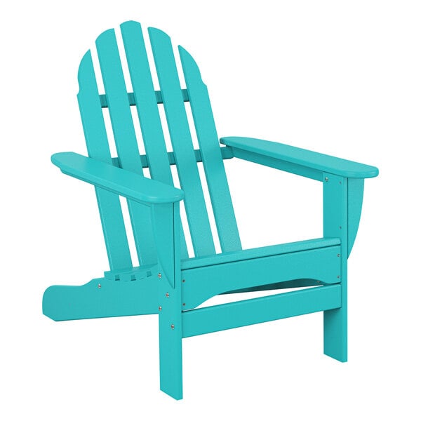 A teal POLYWOOD Adirondack chair with armrests.