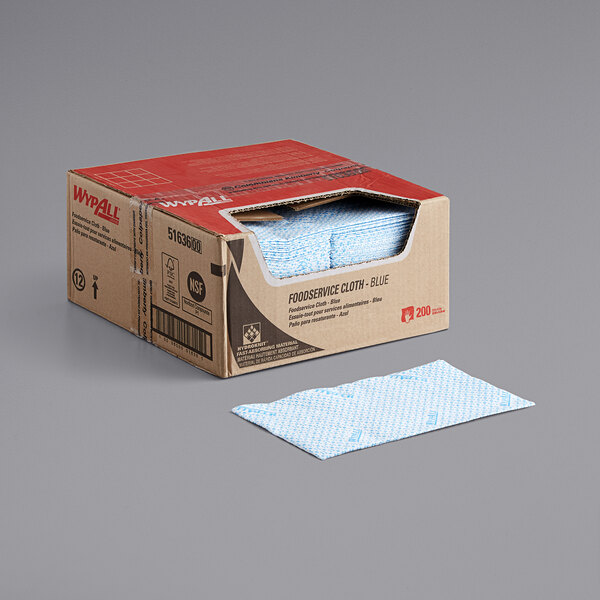 A case of blue WypAll foodservice wipers.