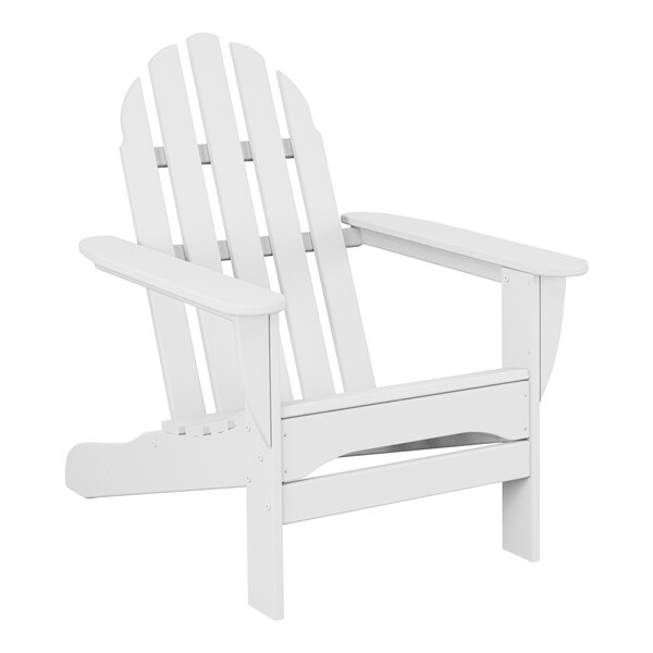 A white POLYWOOD Adirondack chair with armrests.