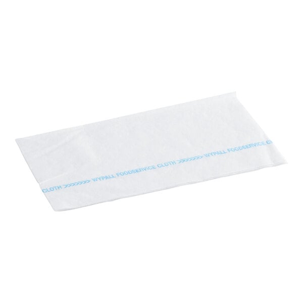 A white rectangular foodservice wiper with blue text, labeled as a WypAll X50 foodservice cloth.