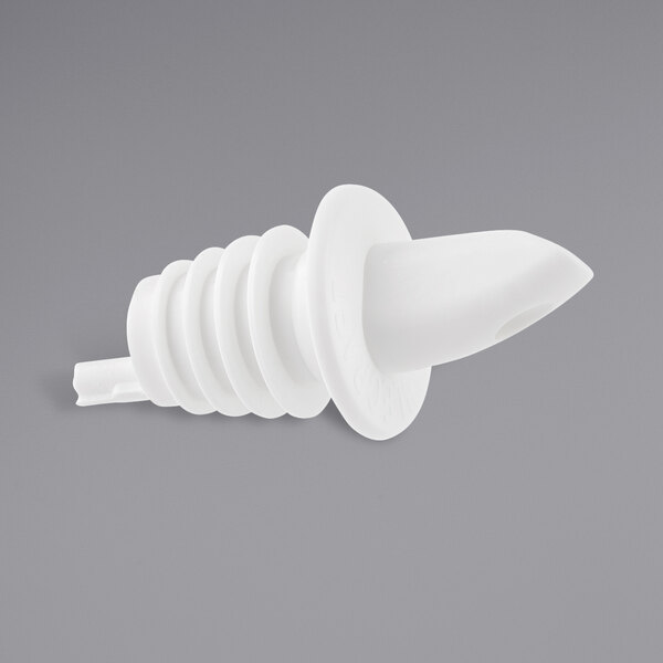 A TableCraft white plastic liquor pourer with a screw top.