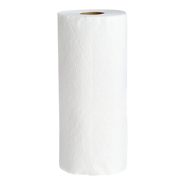 A case of 20 Scott 1-ply paper towel rolls. A single Scott 1-ply paper towel roll.