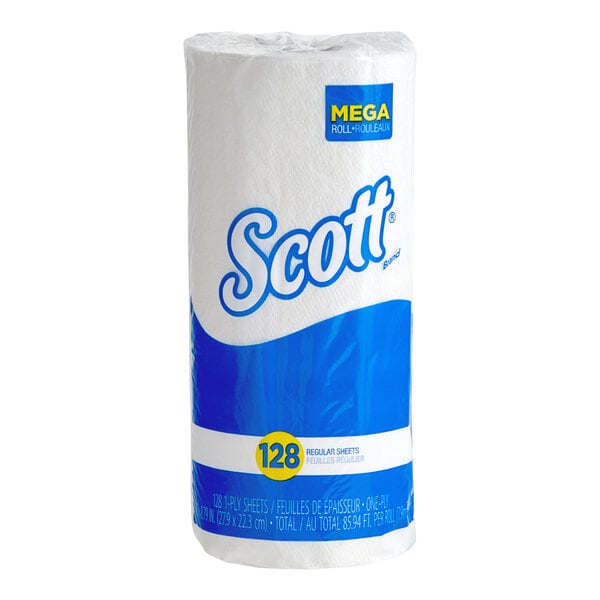 A case of 20 Scott 1-ply paper towel rolls.