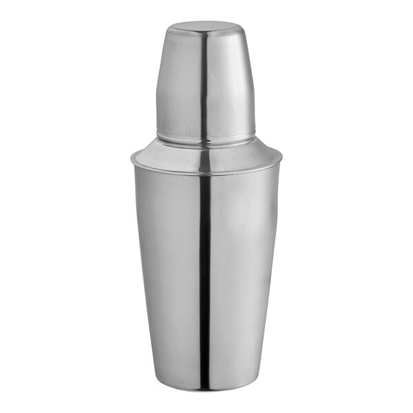 A Tablecraft stainless steel cocktail shaker with a silver lid.