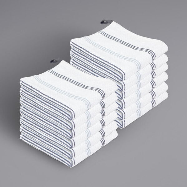 Monarch Brands Cooks Linen 12 x 12 Gray Windowpane Pattern 16 oz. 100%  Cotton Terry Dish Cloth - 12/Pack