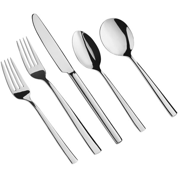An Acopa Skyscraper 18/8 stainless steel flatware set with a fork, knife, and spoon.
