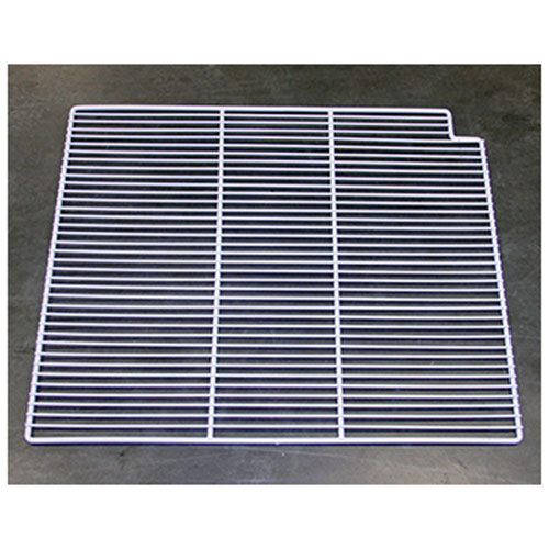 A white coated wire shelf with a grid pattern.