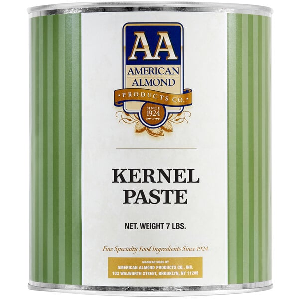 A green and white container of American Almond Kernel Paste.