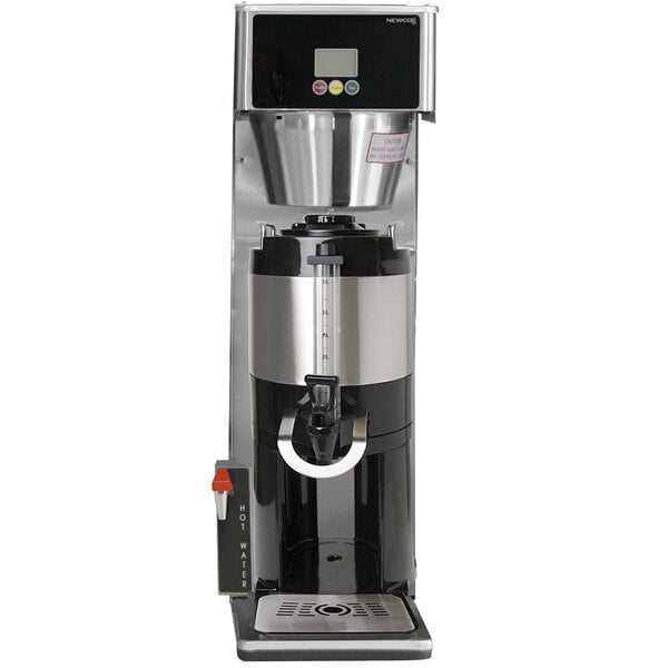 A black and silver Newco automatic coffee brewer.