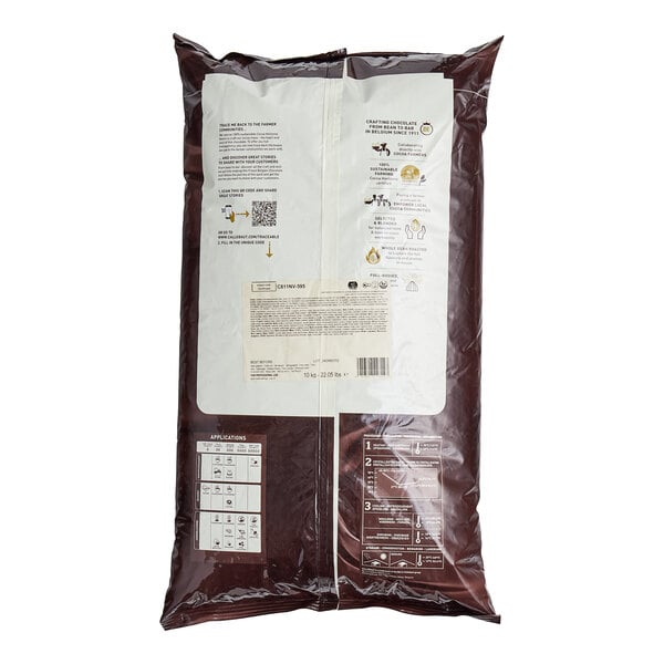 A brown bag of Callebaut Recipe C811 Dark Chocolate Callets with a white label.