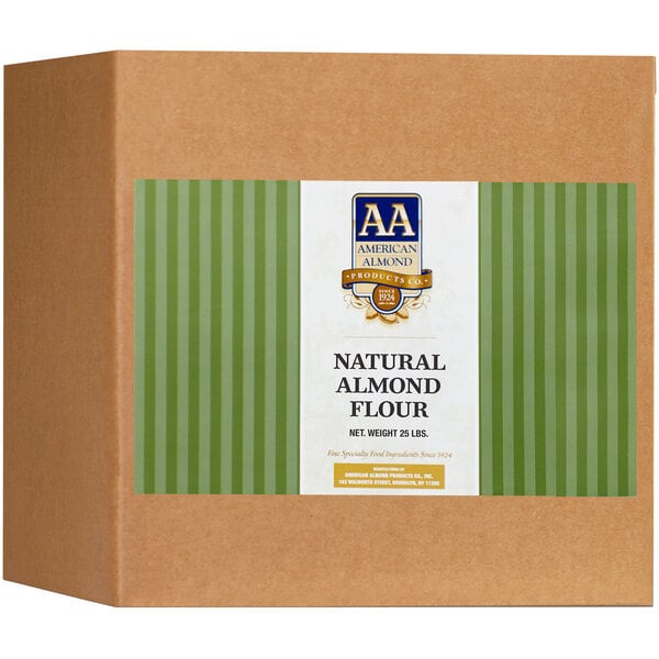 A box of American Almond blanched almond flour with a label on it.