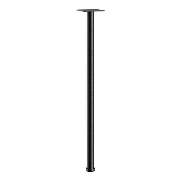 A black cylindrical object with a black metal post.