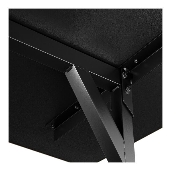 A black metal cantilever table base with angled support beams and visible screws.