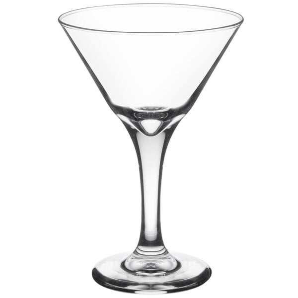 A Libbey martini glass with a clear stem and base.