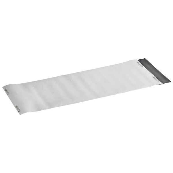 A white rectangular silicone conveyor belt with black handles.