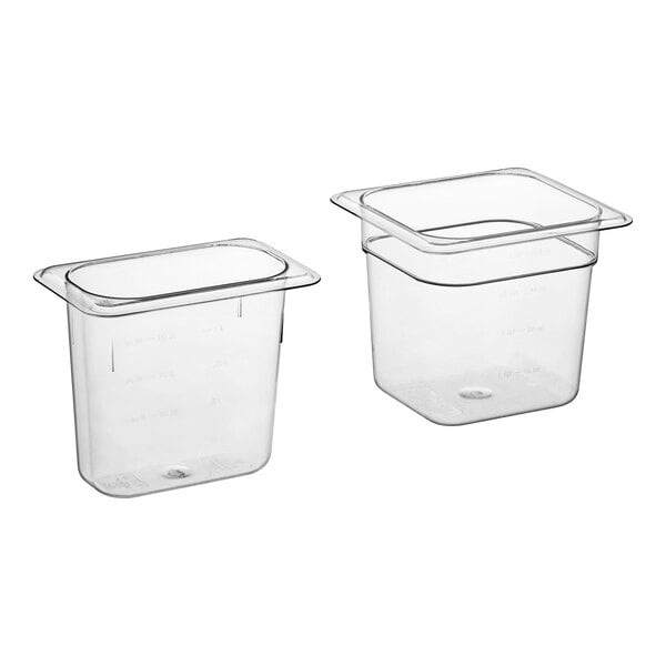 Two clear plastic containers with square lids.