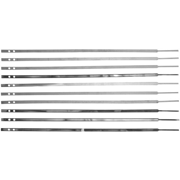 A group of metal straps with metal rods.